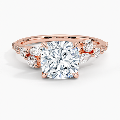 Luxe Camellia Milgrain Diamond Ring - Cushion Cut Center Stone