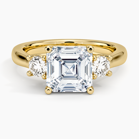 Petite Three Stone Trellis Diamond Ring (1/3 ct. tw.) - Asscher Cut Center Stone