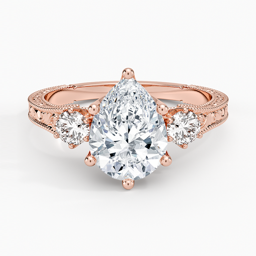 Hudson Engraved Three Stone Diamond Ring (1/3 ct. tw.) - Pear Center Stone