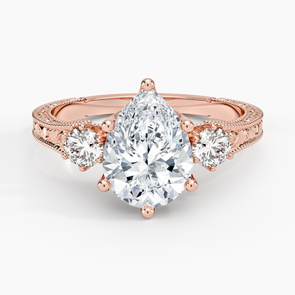 Hudson Engraved Three Stone Diamond Ring (1/3 ct. tw.) - Pear Center Stone