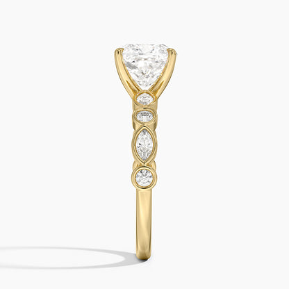 Versailles Bezel Diamond Ring - Cushion Cut Center Stone
