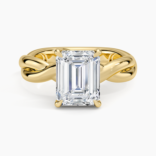 Hazel Twist Solitaire Diamond Ring - Emerald Cut Center Stone