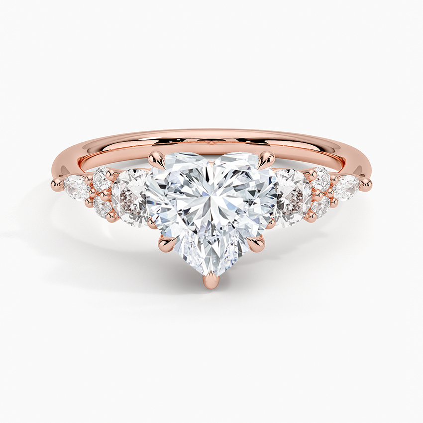 Nadia Three Stone Diamond Ring - Heart Center Stone