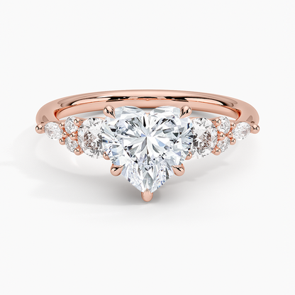 Nadia Three Stone Diamond Ring - Heart Center Stone