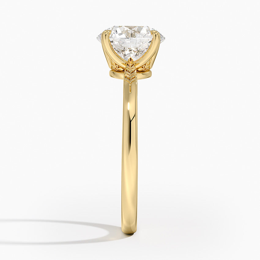 Laurel Engraved Ring - Round Cut Center Stone