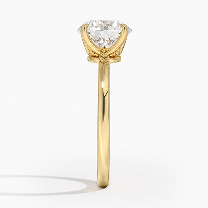 Laurel Engraved Ring - Round Cut Center Stone