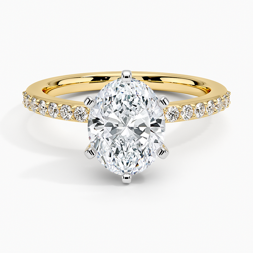 Six Prong Petite Shared Prong Diamond Ring (1/5 ct. tw.) - Oval Center Stone