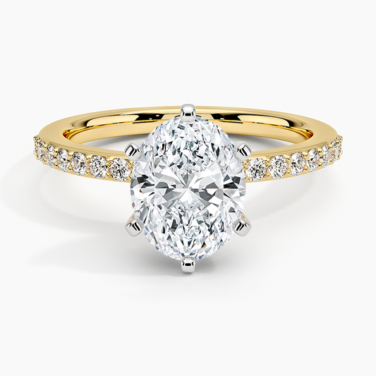 Six Prong Petite Shared Prong Diamond Ring (1/5 ct. tw.) - Oval Center Stone