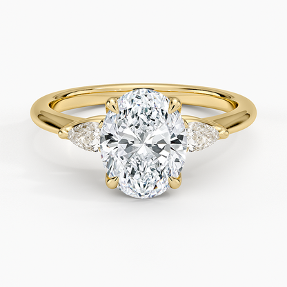 Petite Fleur Three Stone Diamond Ring - Oval Center Stone
