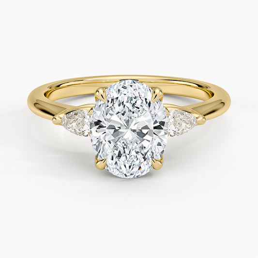 Petite Fleur Three Stone Diamond Ring - Oval Center Stone