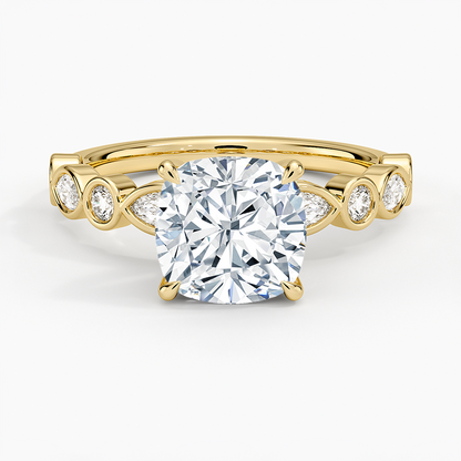 Versailles Bezel Diamond Ring - Cushion Cut Center Stone