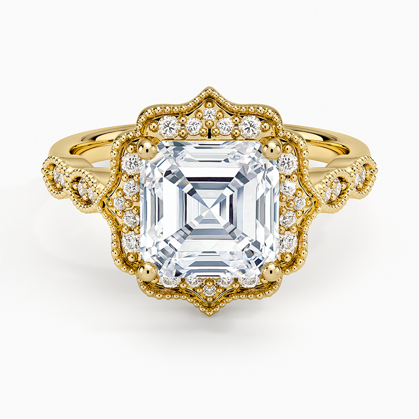 Cadenza Halo Diamond Ring - Asscher Cut Center Stone