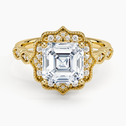 Cadenza Halo Diamond Ring - Asscher Cut Center Stone