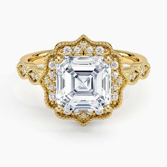 Cadenza Halo Diamond Ring - Asscher Cut Center Stone