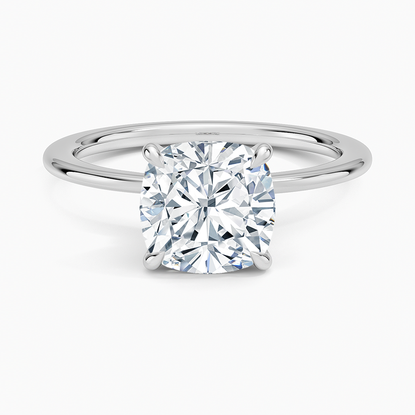 Petite Secret Halo Diamond Ring - Cushion Cut Center Stone