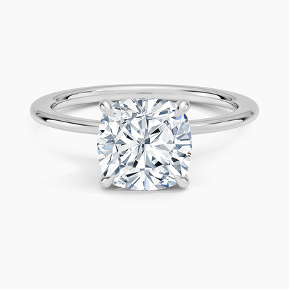 Petite Secret Halo Diamond Ring - Cushion Cut Center Stone