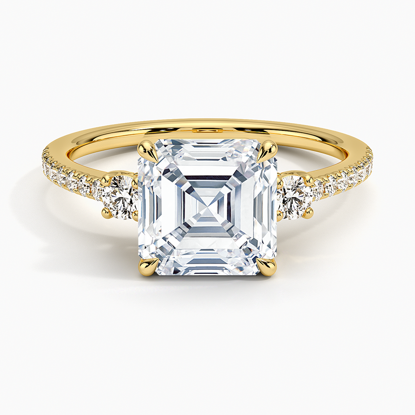 Lyra Three Stone Diamond Ring (1/4 ct. tw.) - Asscher Cut Center Stone