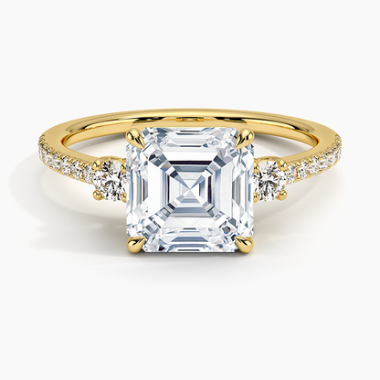 Lyra Three Stone Diamond Ring (1/4 ct. tw.) - Asscher Cut Center Stone