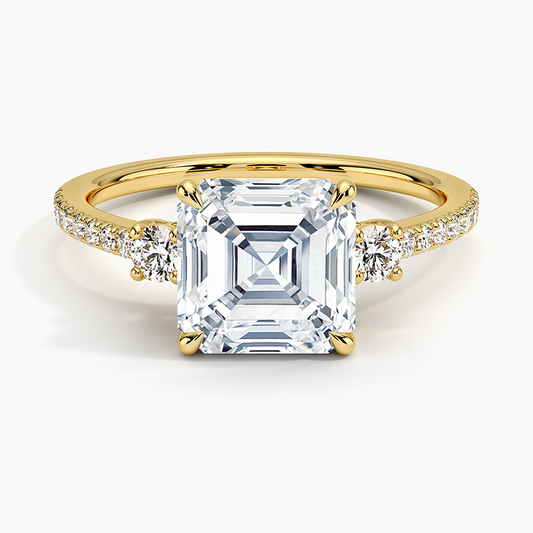 Lyra Three Stone Diamond Ring (1/4 ct. tw.) - Asscher Cut Center Stone