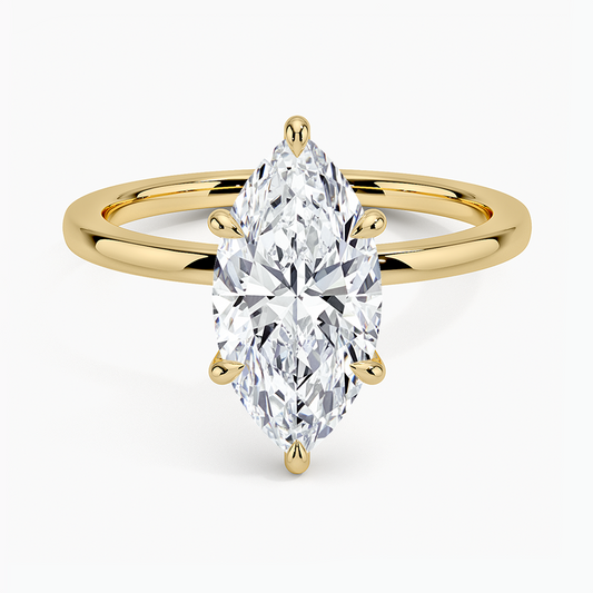 Secret Halo Six-Prong Diamond Ring - Marquise Center Stone