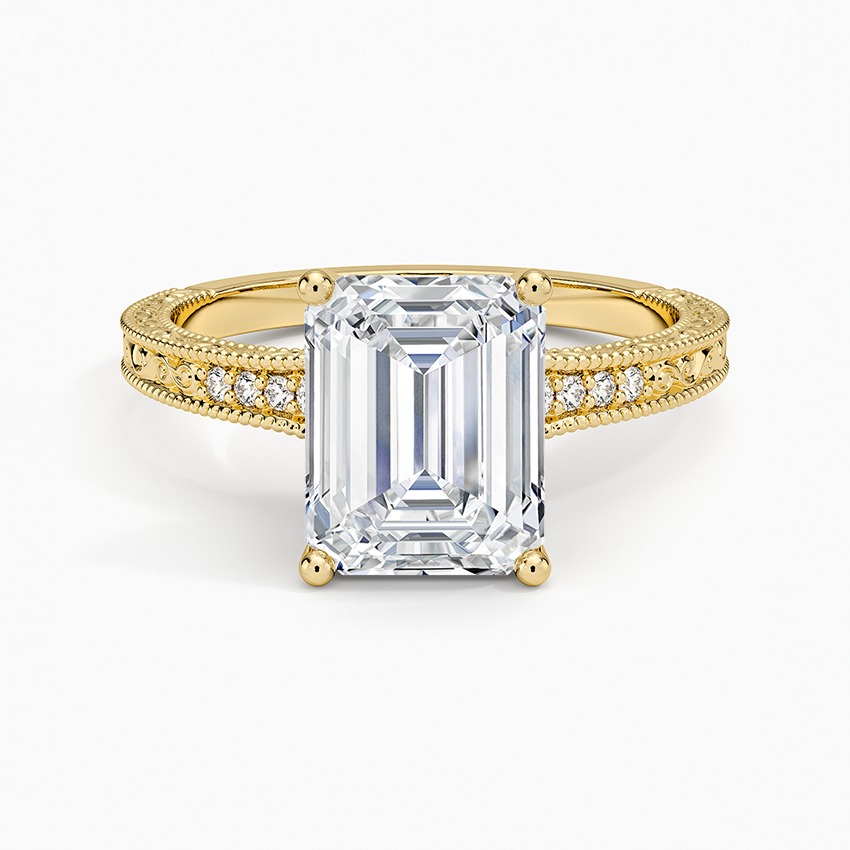 Hudson Engraved Diamond Ring - Emerald Cut Center Stone