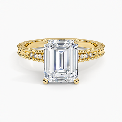 Hudson Engraved Diamond Ring - Emerald Cut Center Stone
