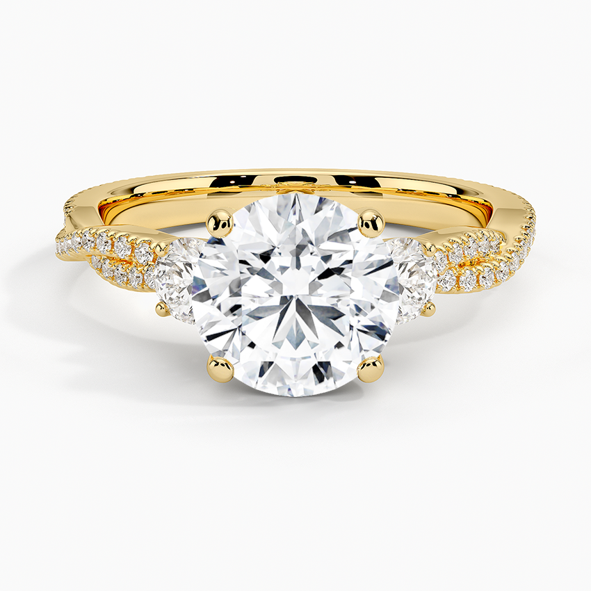 Luxe Three Stone Petite Twisted Vine Diamond Ring - Round Center Stone