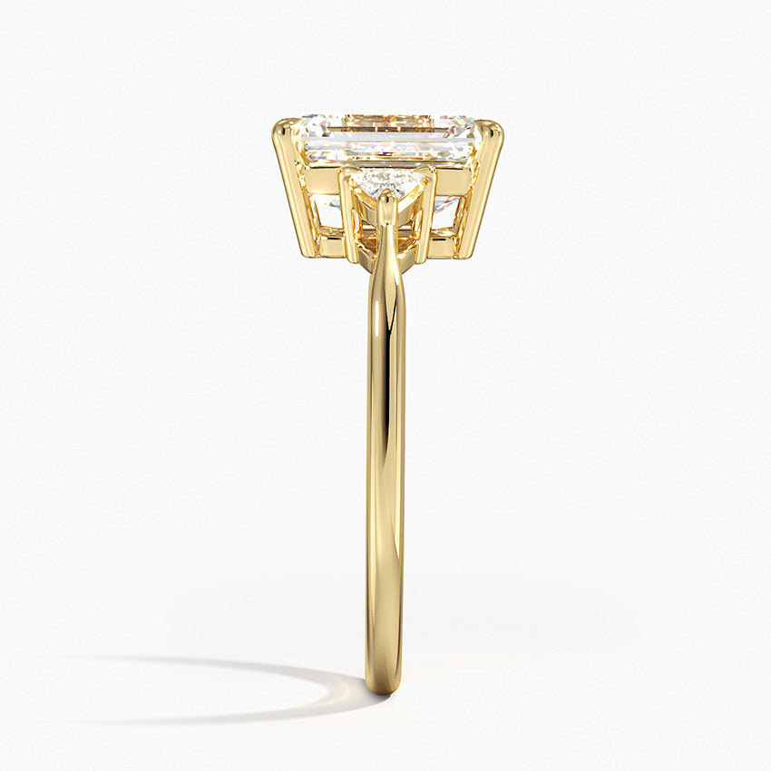 Trillion Cut Three Stone Diamond Ring - Emerald Cut Center Stone