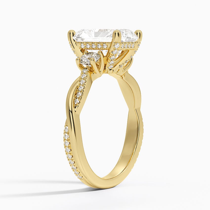 Adorned Petite Twisted Vine Three Stone Diamond Ring - Radiant Cut Center Stone