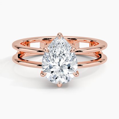 Aimee Open Double Band Solitaire Ring - Pear Center Stone