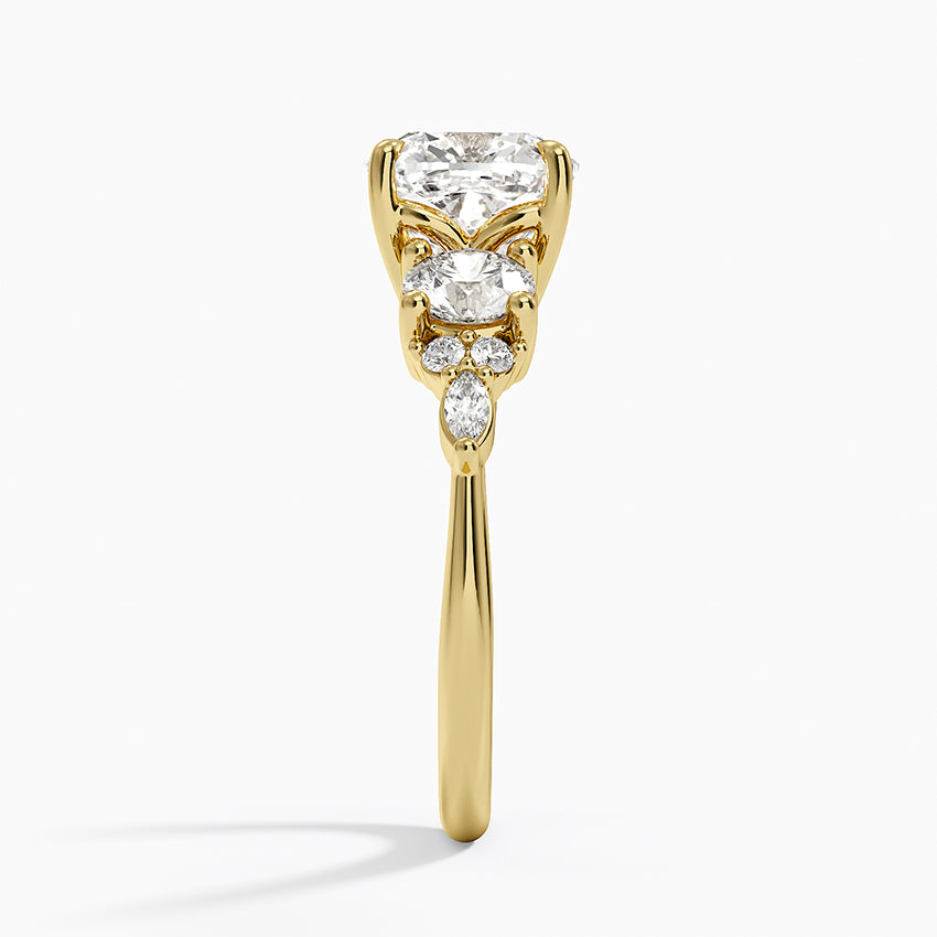 Luxe Nadia Three Stone Diamond Ring - Cushion Cut Center Stone