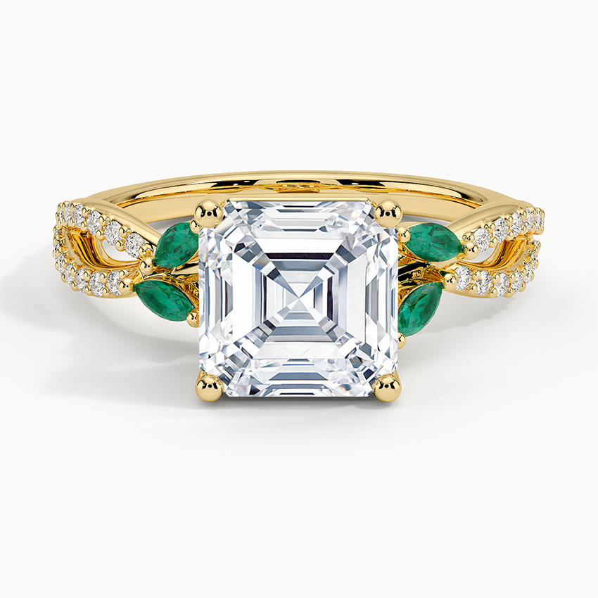Luxe Willow Lab Emerald and Diamond Ring (1/8 ct. tw.) - Asscher Cut Center Stone