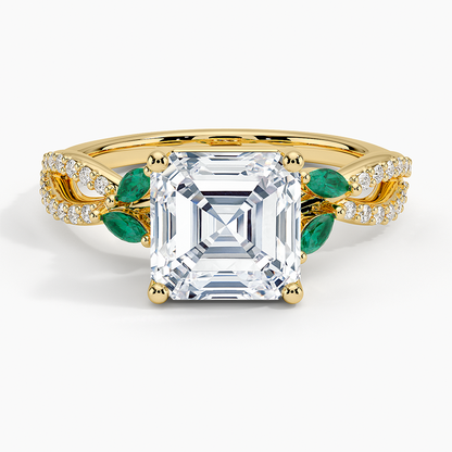 Luxe Willow Lab Emerald and Diamond Ring (1/8 ct. tw.) - Asscher Cut Center Stone