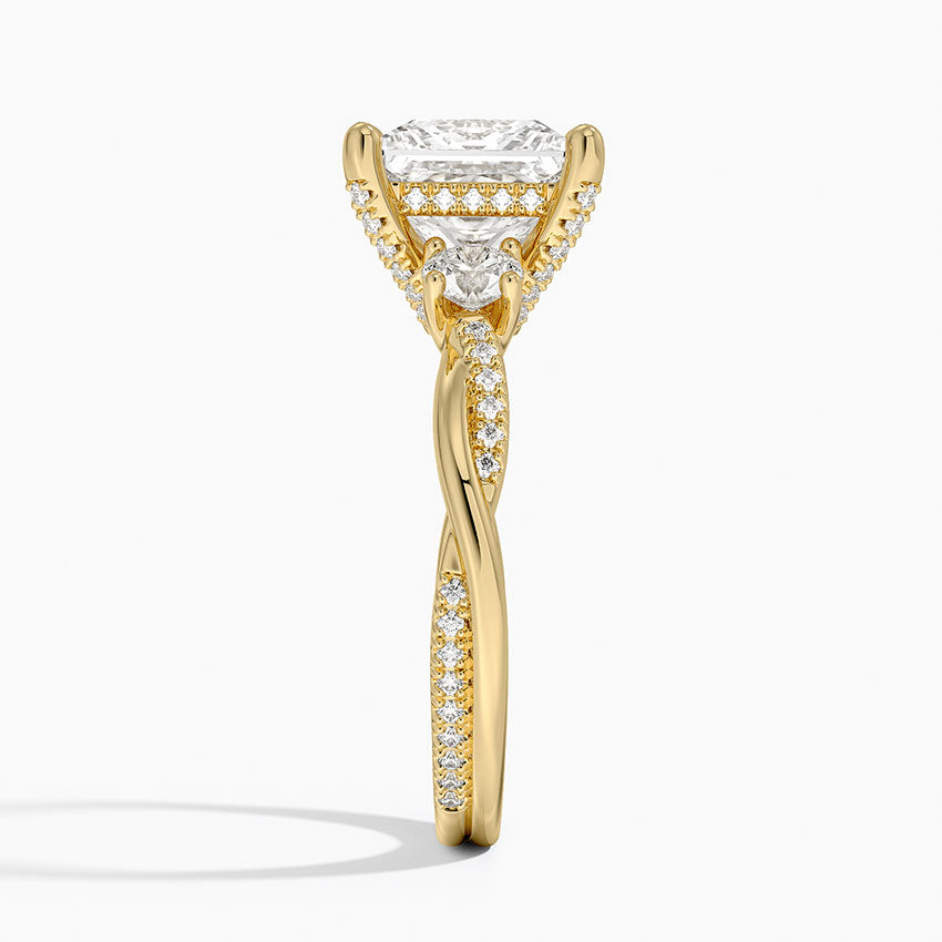 Adorned Petite Twisted Vine Three Stone Diamond Ring - Princess Cut Center Stone