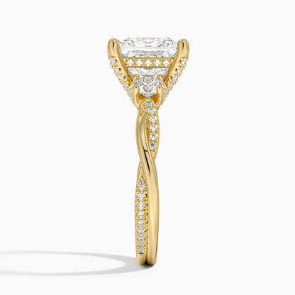 Adorned Petite Twisted Vine Three Stone Diamond Ring - Princess Cut Center Stone