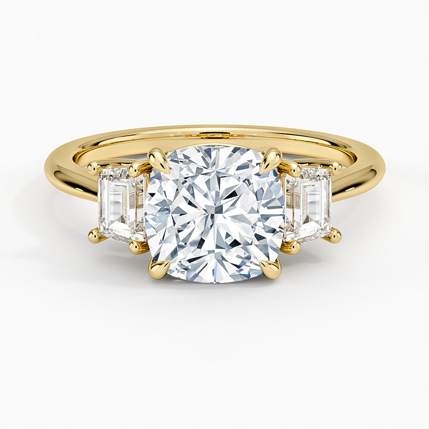 Embrace Three Stone Trapezoid Diamond Ring - Cushion Cut Center Stone