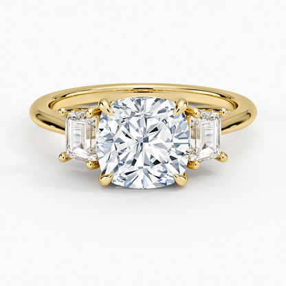 Embrace Three Stone Trapezoid Diamond Ring - Cushion Cut Center Stone
