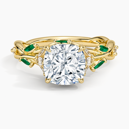 Secret Garden Lab Emerald and Diamond Ring (1/4 ct. tw.) - Cushion Cut Center Stone