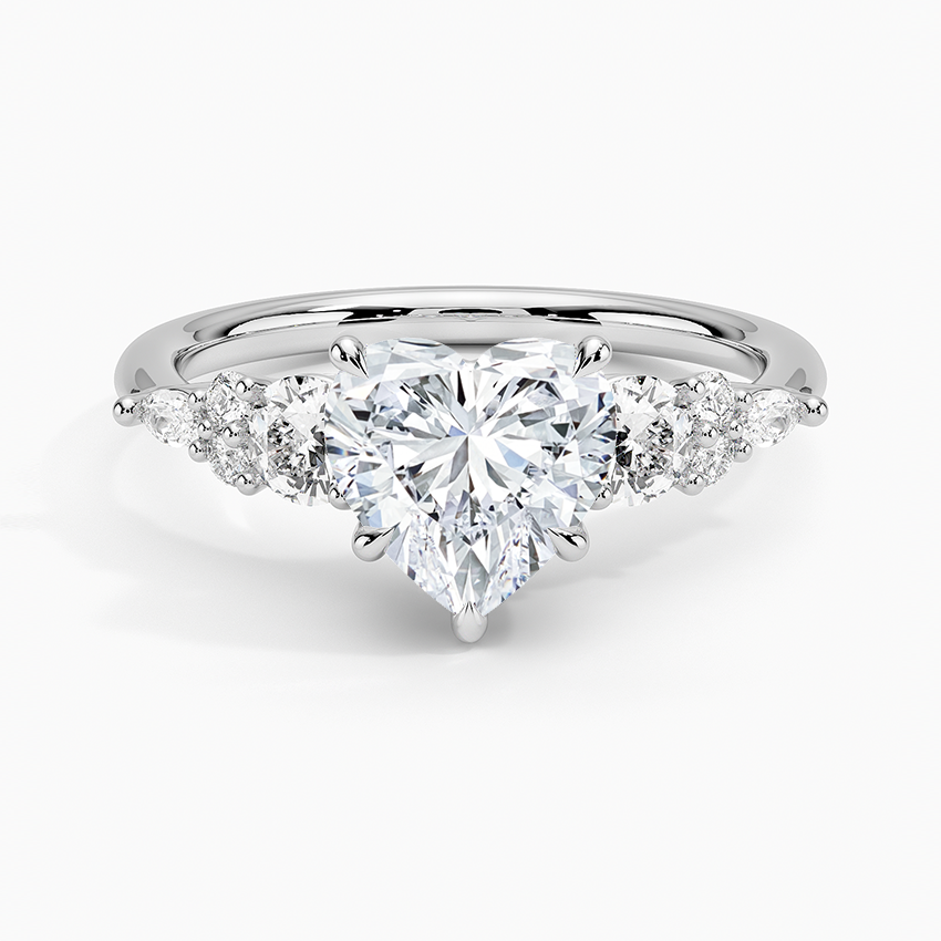 Nadia Three Stone Diamond Ring - Heart Center Stone