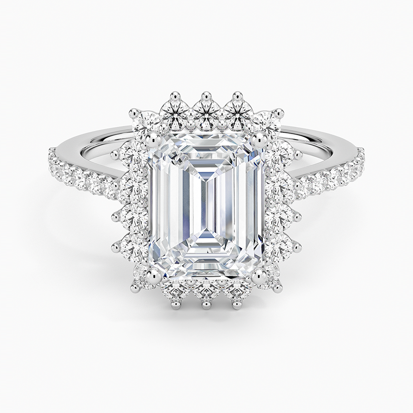 Luxe Sunburst Halo Diamond Ring (1/2 ct. tw.) - Emerald Cut Center Stone