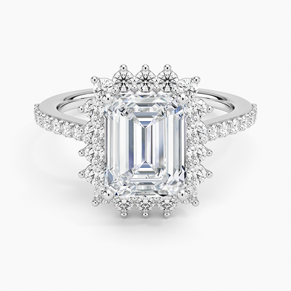 Luxe Sunburst Halo Diamond Ring (1/2 ct. tw.) - Emerald Cut Center Stone