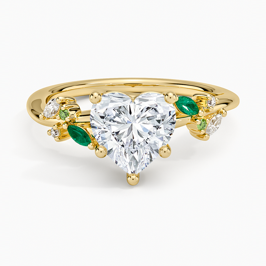 Arden Diamond Ring with Lab Emerald Accents - Heart Cut Center Stone