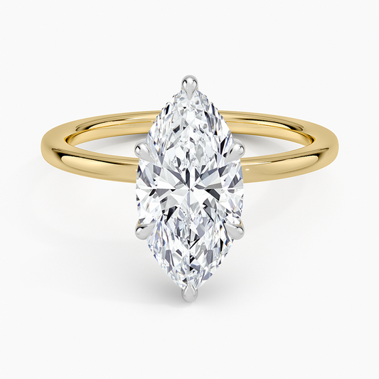 Platinum Adorned Mixed Metal Diamond Ring - Marquise Center Stone