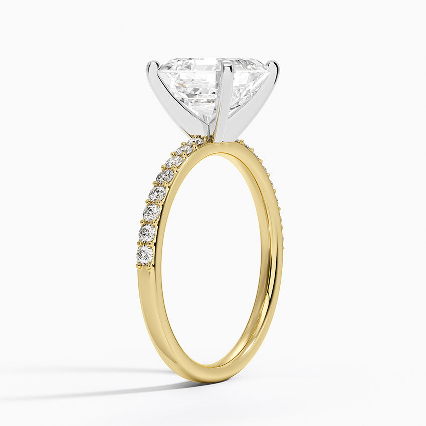 Petite Shared Prong Half Coverage Diamond Ring - Asscher Cut Center Stone