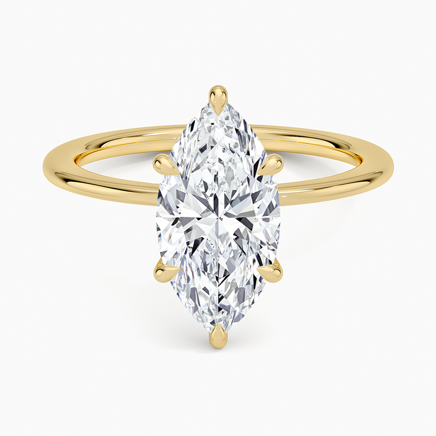 Petite Secret Halo Diamond Ring - Marquise Center Stone