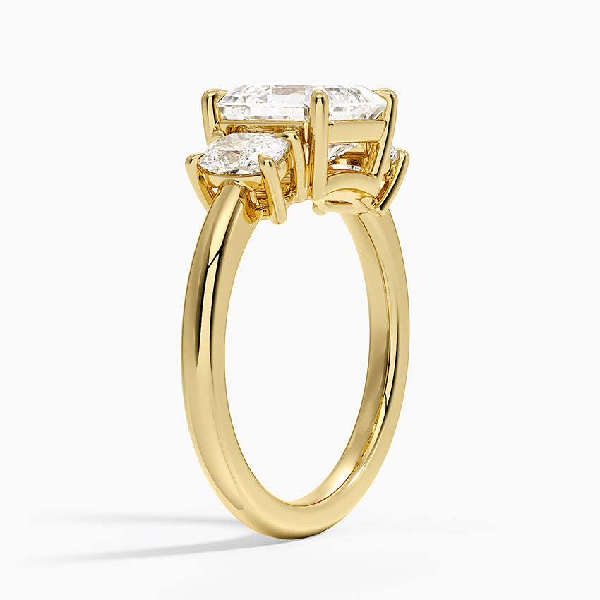 Faye Elongated Cushion Three Stone Diamond Ring - Asscher Cut Center Stone