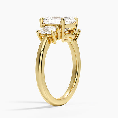 Faye Elongated Cushion Three Stone Diamond Ring - Asscher Cut Center Stone