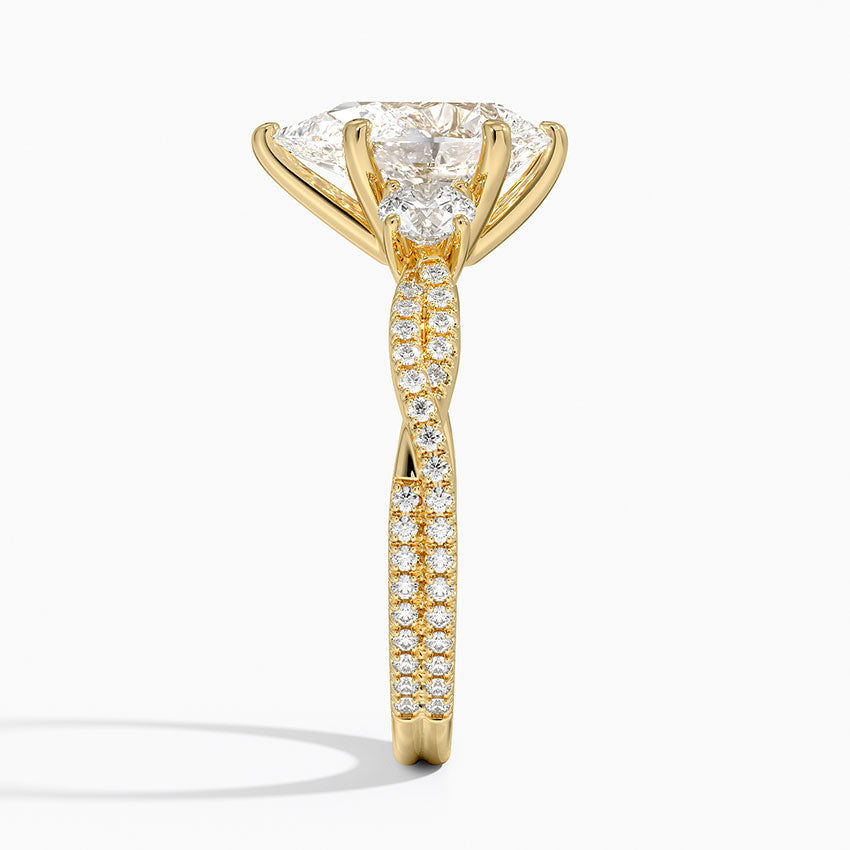 Luxe Three Stone Petite Twisted Vine Diamond Ring - Pear Center Stone