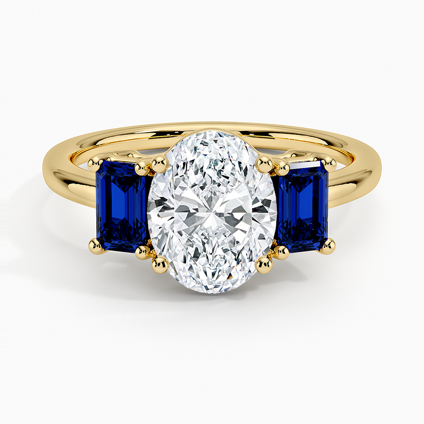 Luxe Rhiannon Three Stone Sapphire Ring - Oval Cut Center Stone