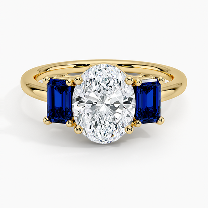 Luxe Rhiannon Three Stone Sapphire Ring - Oval Cut Center Stone